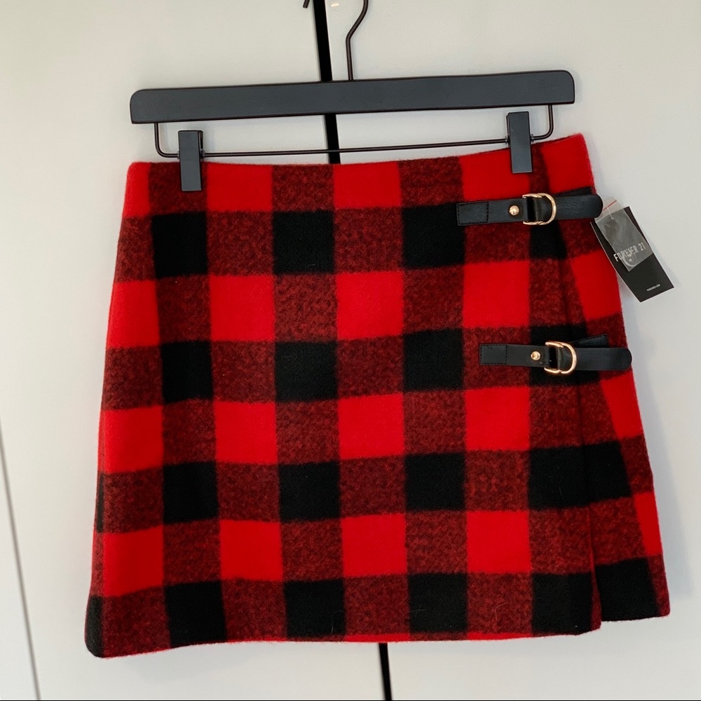 Red Plaid Forever 21 Skirt with Buckle Detail